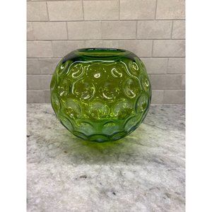 Green Thumb-Print Hand-Blown Iridescent Glass Bowl